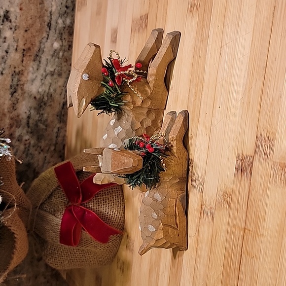 vintage carved folk art set of 2 handcarved deer - Picture 6 of 6